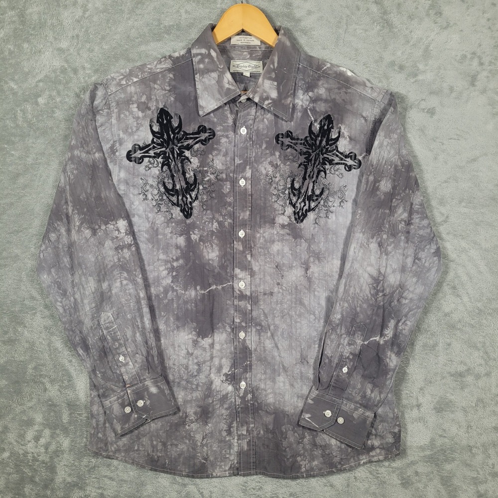 Eighty Eight Shirt Mens L Gray Tie Dye Ostentatious Authority Gothic Cross Y2K
